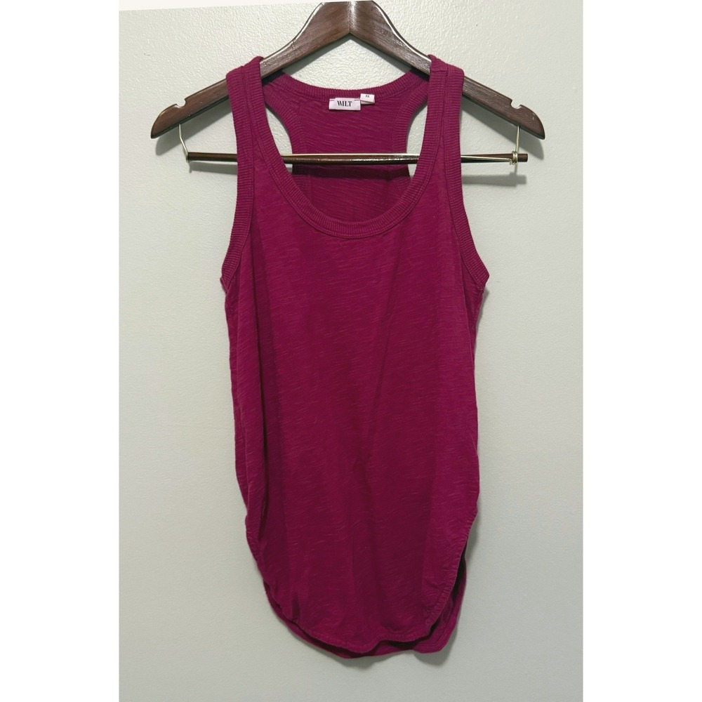 Wilt Women's Basic Sleeveless Shrunken Shirttail Purple 100% Cotton Tank Size XS